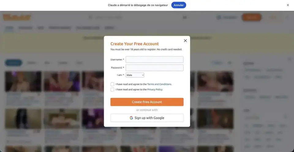 Chaturbate : formulaire d'inscription gratuite
