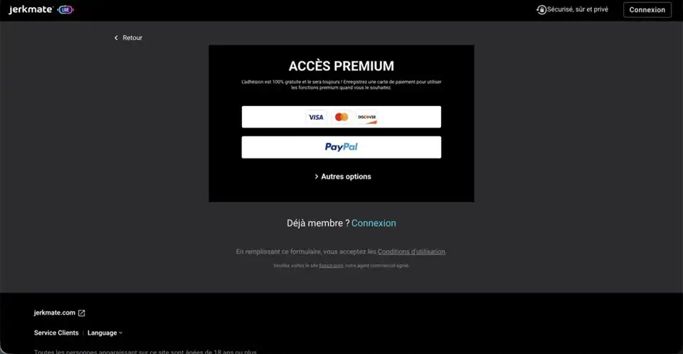 Jerkmate : demande d'enregistrer une carte pour l'accès Premium