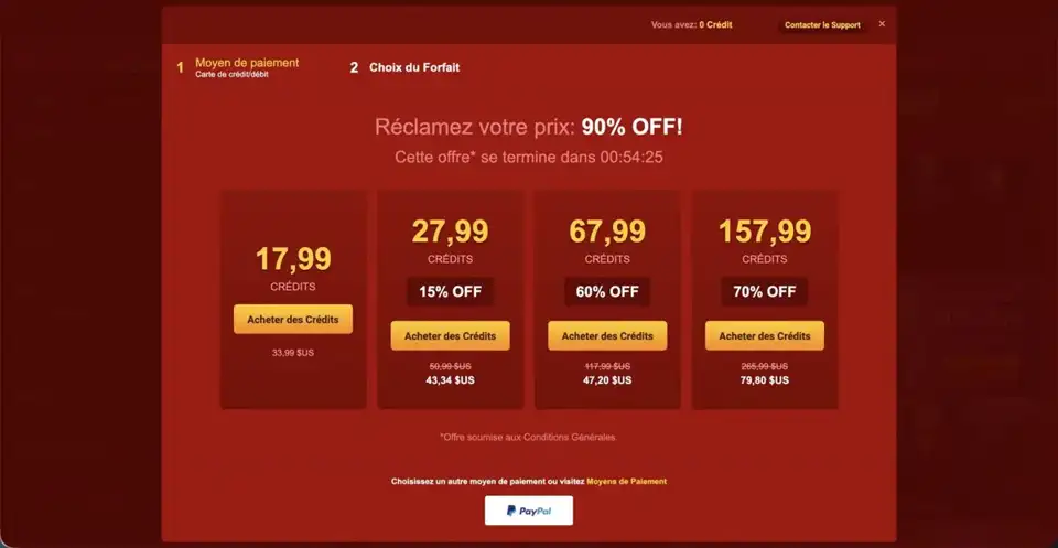 LiveJasmin : forfaits de crédits avec remise de premier achat