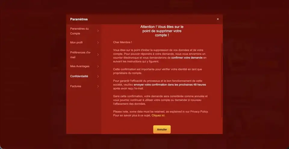 LiveJasmin : suppression du compte avec confirmation par e-mail