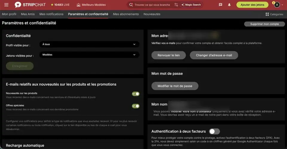 Stripchat : paramètres de confidentialité par défaut