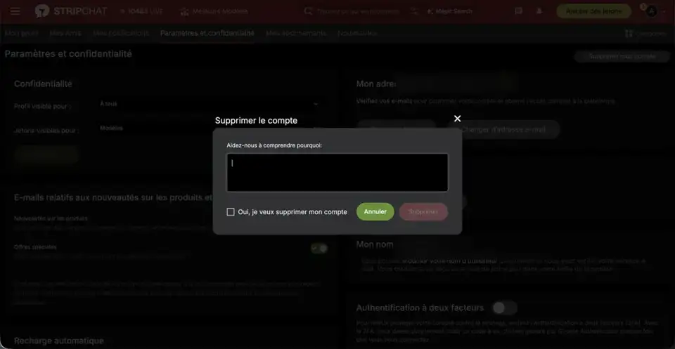 Stripchat : supprimer son compte